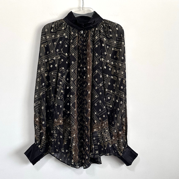 Camilla Tops - Camilla Ragland Blouse S‎ Cobra King Button Front Long Sleeve Party Luxury Sheer